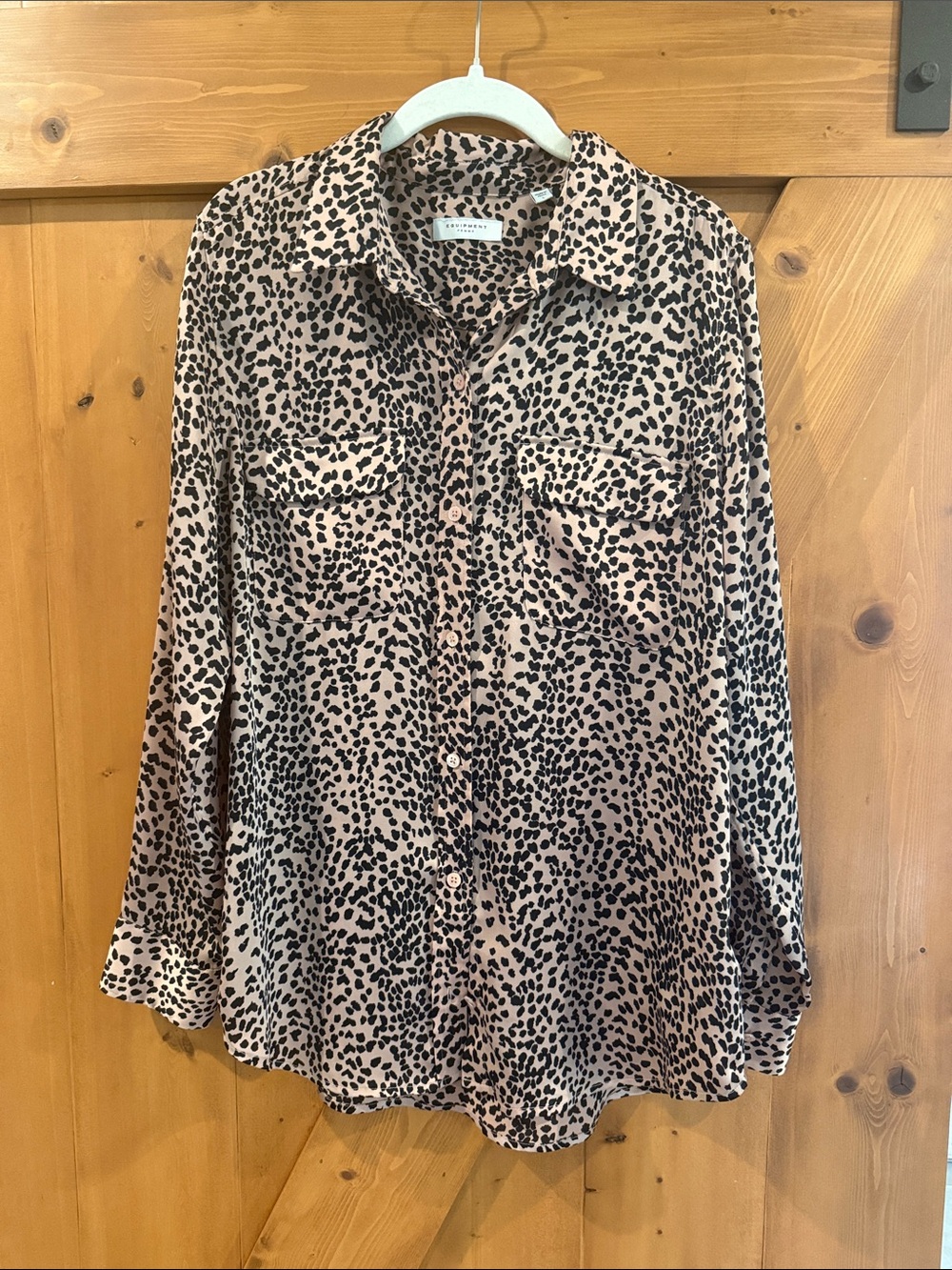 Equipment Leopard Print Button-Down Blouse in Blush and Black